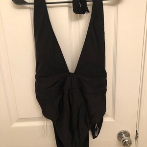 Black triangle cheeky one piece swimsuit